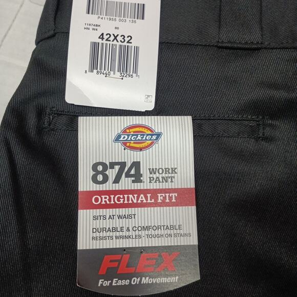Dickies 874 Work Pants Men's 42x32 Black Original Fit Flex Resists Wrinkles - Picture 2 of 7